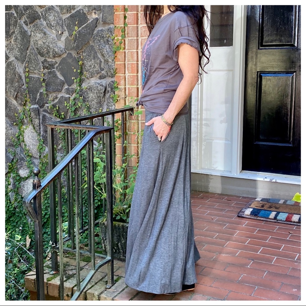 Charcoal grey Fold Waist Side Pockets Maxi Skirt - Picture 8 of 9